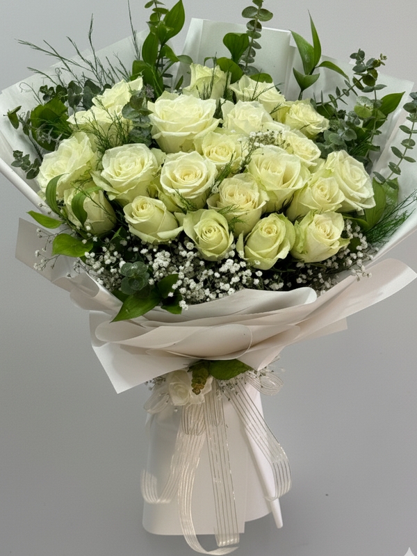 20 İthal Beyaz Gül Buketi
