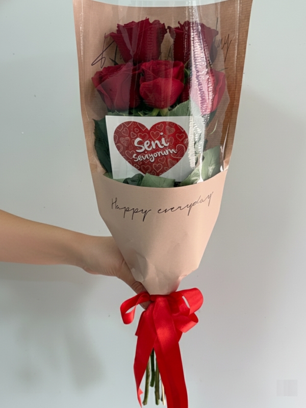 5 Kırmızı Gül Buketi