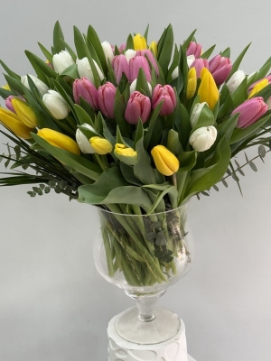 Kadeh Vazoda 50 Renkli Lale